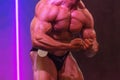 Speech of an athlete classic bodybuilding, demonstration of the shape of the arms chest shoulders Royalty Free Stock Photo