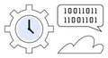 Binary Code in Speech Bubble with Cloud and Clock Gear Representing Digital Time and Automation Royalty Free Stock Photo