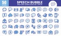 Speech bubble blue color outline icons set.Includes chat,message, speaking, talking, discussion.Vector illustration Royalty Free Stock Photo