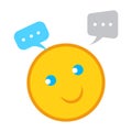 Speech bubble chat icon with emoji smile vector illustration, talk, communication concept, live chat, feedback symbol in flat desi