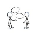 Speech bubble, speech cloud. Friendly chat. Conversation dialogue. People talking. Hand drawn. Stickman cartoon. Doodle sketch, Royalty Free Stock Photo