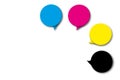 Speech bubble of CMYK colours on white background. Concept for presenting colour printing, template for your businesÃ Â¹Æ Royalty Free Stock Photo