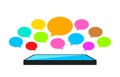 Speech bubble colorful on smartphone screen, smart phone and speech bubble icon of social chat concept, dialog speech sign for