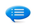 Speech bubble 3d element. Blue render imitation vector message balloon. Dialog, chat conversation, survey or chatting