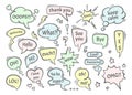 Speech bubble dialogs set. Colored conversational drawn message thoughts chat comics dialog cloud text question