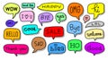Speech bubble doodle with short messages on white background. Vector illustration EPS10. Hand drawn set of cute sketch online chat Royalty Free Stock Photo