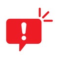 Speech bubble with exclamation mark. Red attention sign icon. Hazard warning symbol. Royalty Free Stock Photo