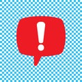 Speech bubble with exclamation mark. Red attention sign icon. Hazard warning symbol. Vector illustration in flat style. Royalty Free Stock Photo