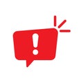 Speech bubble with exclamation mark. Red attention sign icon. Hazard warning symbol. Royalty Free Stock Photo