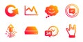 Speech bubble, Fireworks and 24h service icons set. Line chart, Reload and Stop talking signs. Vector