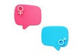 Speech bubble with gender symbol pink and blue love female, male, boy, girl valentine day couple sexual or family relationship.