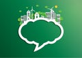 Speech bubble of green city of environment concept paper art sty Royalty Free Stock Photo