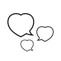 Speech bubble heart shape black isolated on white, dialog heart for graphic chat talk sign, speech bubble for copy space,