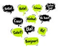 Speech Bubble. Hello, in different languages of the world. Hand drawn doodle Royalty Free Stock Photo