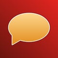 Speech bubble icon. Golden gradient Icon with contours on redish Background. Illustration.