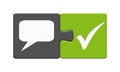 Speech bubble icon on green grey puzzle button Royalty Free Stock Photo