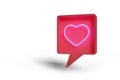 Speech bubble with an illuminated heart isolated on white background. 3d illustration Royalty Free Stock Photo