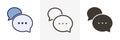 Speech bubble interaction icon. Vector graphic elements in 3 styles - filled outline, empty outline, flat glyph. Simple