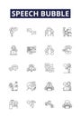 Speech bubble line vector icons and signs. Speech, Conversation, Word, Utterance, Noise, Remark, Bubbles, Interjection