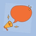 Speech bubble message with megaphone cartoon pop art comic retro communication icon. Loudspeaker. Vector illustration