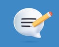 Speech bubble with pen. Copywriting, message writing, feedback concept. 3d vector icon. Cartoon minimal style. Royalty Free Stock Photo