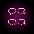 Speech, bubble, plus, remove, minus sign neon icon. Simple thin line, outline vector of web icons for ui and ux, website or mobile Royalty Free Stock Photo