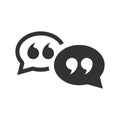 Speech bubble with quotes black vector icon. Chat, messaging or texting symbol.