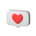 Speech Bubble With Red Heart On White. Symbol Of Like, Love. Modern Realistic 3d Design. Social Media Icon. 3d Render Royalty Free Stock Photo