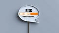 Speech bubble with \'RISK\' and \'UNINSTALLING\' text and a progress bar, representing risk management Royalty Free Stock Photo