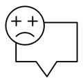 Speech bubble with sad face thin line icon. Sad emoji and text bubble vector illustration isolated on white. Chat with Royalty Free Stock Photo