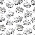 Speech bubble seamless pattern. Cartoon comic theme. Black and white vector illustration.