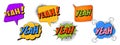 Speech bubble set in trendy retro style. YEAH text. Comic sound effects Royalty Free Stock Photo