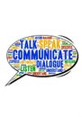 Speech bubble-shaped word cloud highlighting communication concepts. Dominated Royalty Free Stock Photo