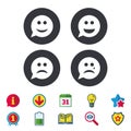 Speech bubble smile face icons. Happy, sad, cry. Royalty Free Stock Photo