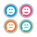 Speech bubble smile face icons. Happy, sad, cry. Royalty Free Stock Photo