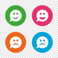 Speech bubble smile face icons. Happy, sad, cry. Royalty Free Stock Photo