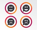 Speech bubble smile face icons. Happy, sad, cry. Royalty Free Stock Photo