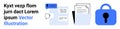 Digital document security concept with speech bubbles, folder, files, and padlock icon in blue and white