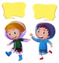 Speech bubble templates with boys in raincoat