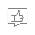 Speech bubble with a thumb up line icon. Positive feedback, customer review, rating symbol Royalty Free Stock Photo