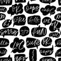 Speech bubble vector seamless pattern with short slang youth words.