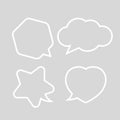 Speech bubble white line isolated on grey, cute chatting symbol, star, heart shape, hexagon and cloud speech bubble white color