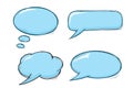 Speech bubbles. Blue doodles set