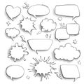Speech bubbles. Cartoon comics talk, think and sound effects in bubble on halftone background. Retro empty speech forms