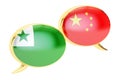 Speech bubbles, Chinese-Esperanto conversation concept. 3D rendering