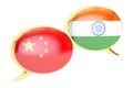 Speech bubbles, Chinese-Indian translation concept. 3D renderin