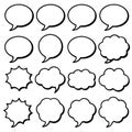 Speech bubbles and cloud-like talk shapes in black outlines on a white backdrop. Communication, expressions Royalty Free Stock Photo