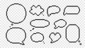 Speech bubbles and clouds pixel isolated icons. Frame empty black sketches with lines scribbles.