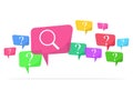 Speech bubbles with colorful question marks and error searching Royalty Free Stock Photo