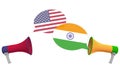 Speech bubbles with flags of India and the USA. Intercultural dialogue or international talks related 3D rendering Royalty Free Stock Photo